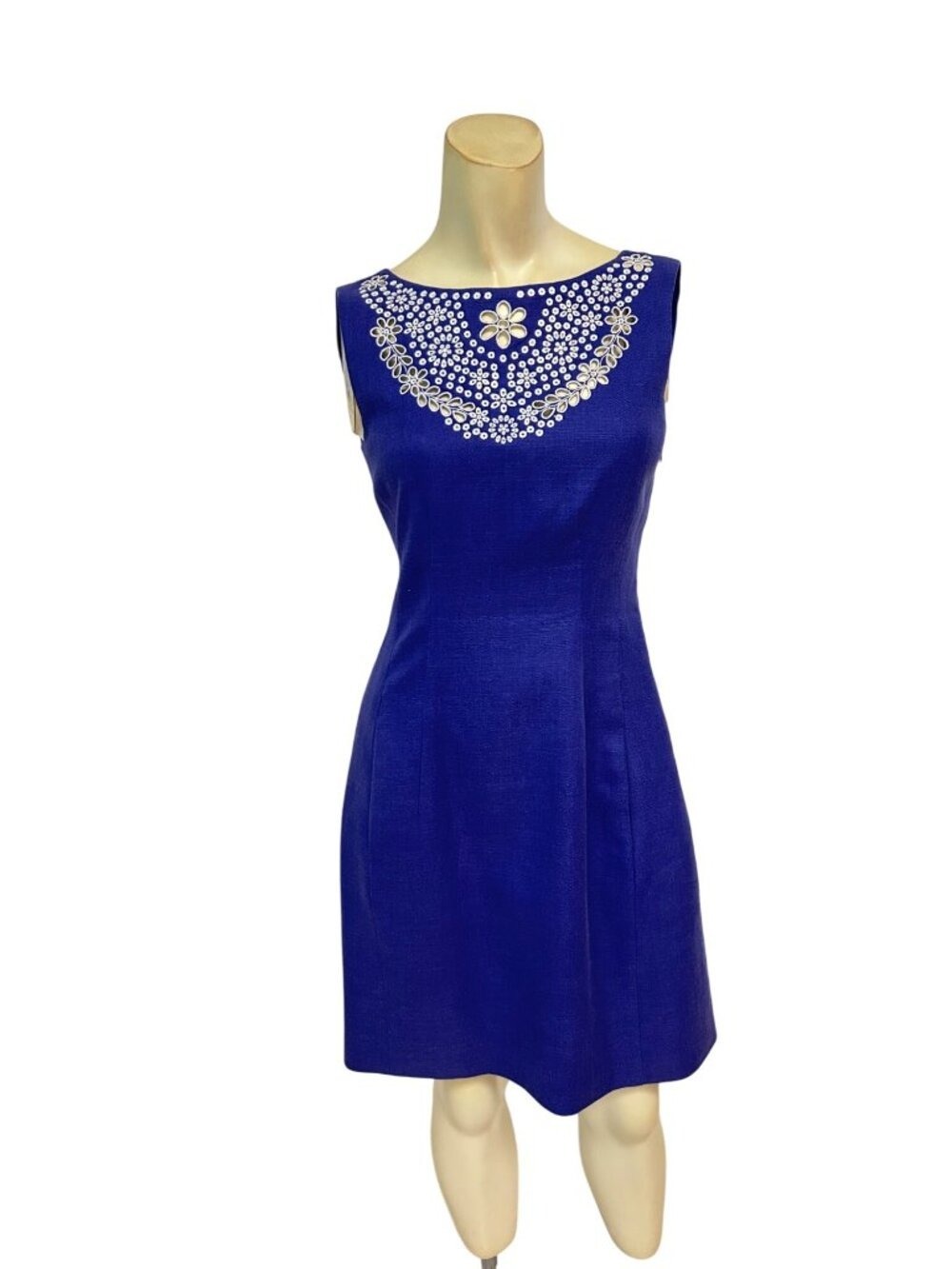 Kate Spade Purple Blue Sleeveless Embroidered Neckline Sheath Dress Size 00